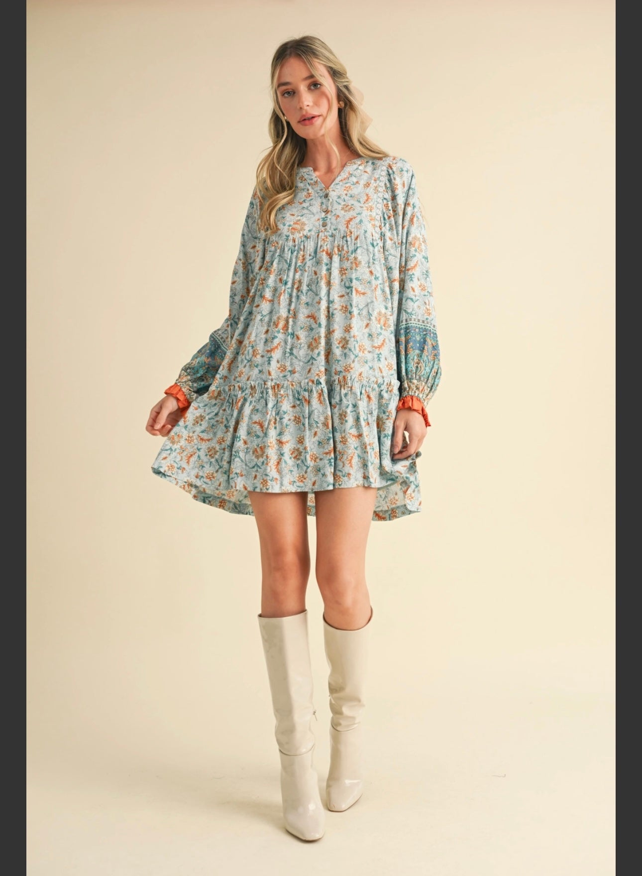 Puff sleeve tiered babydoll dress