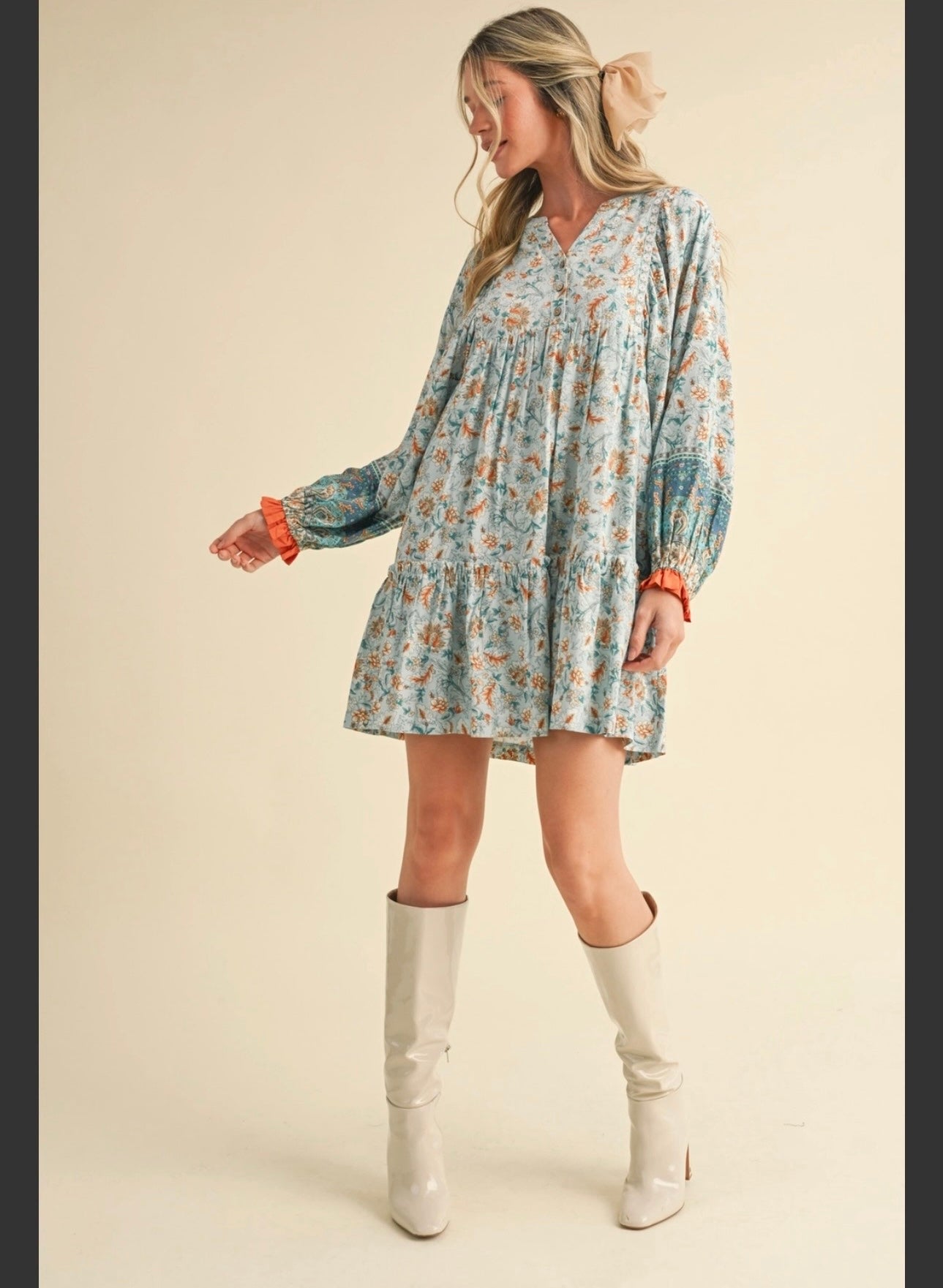 Puff sleeve tiered babydoll dress