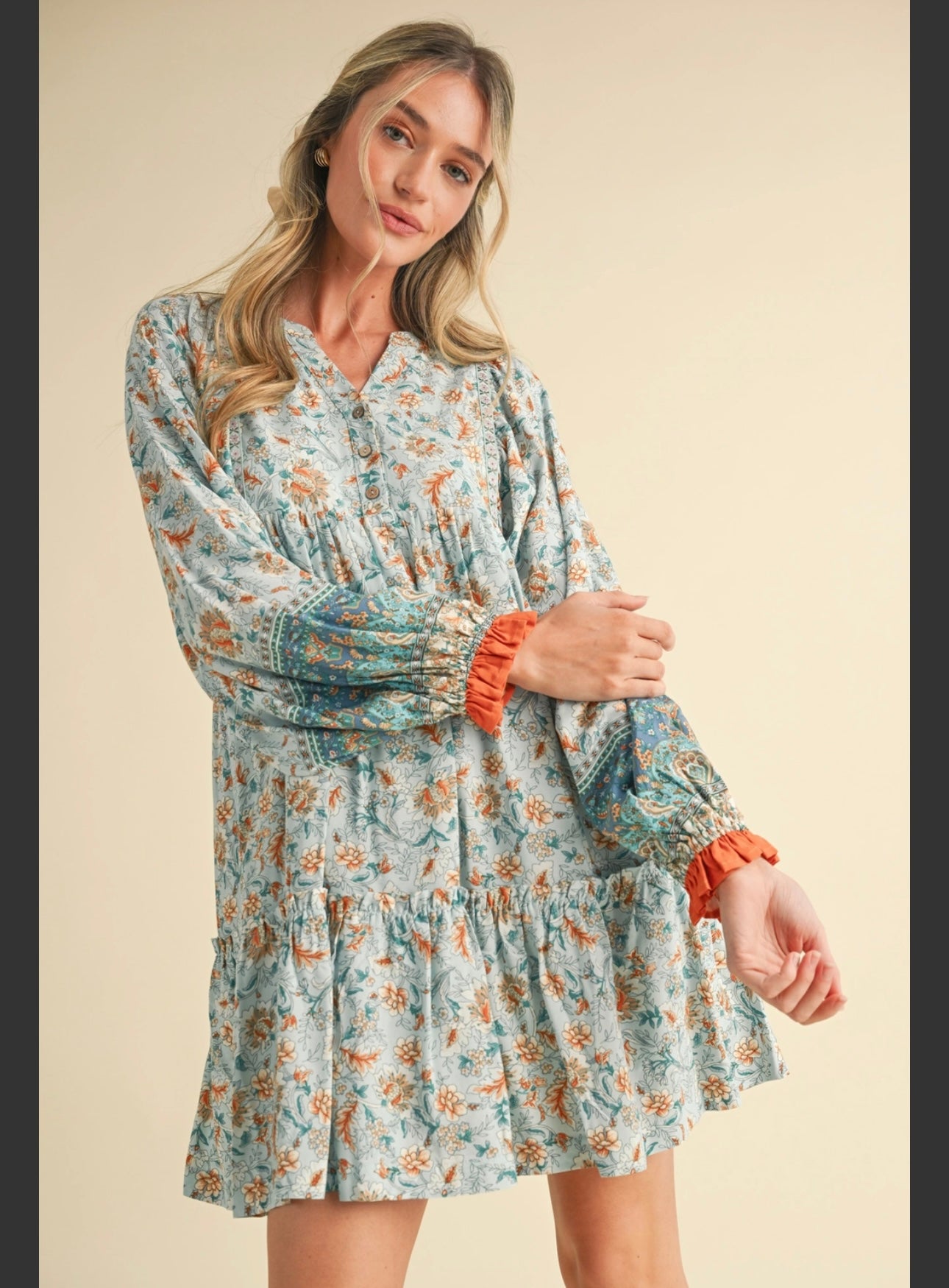 Puff sleeve tiered babydoll dress