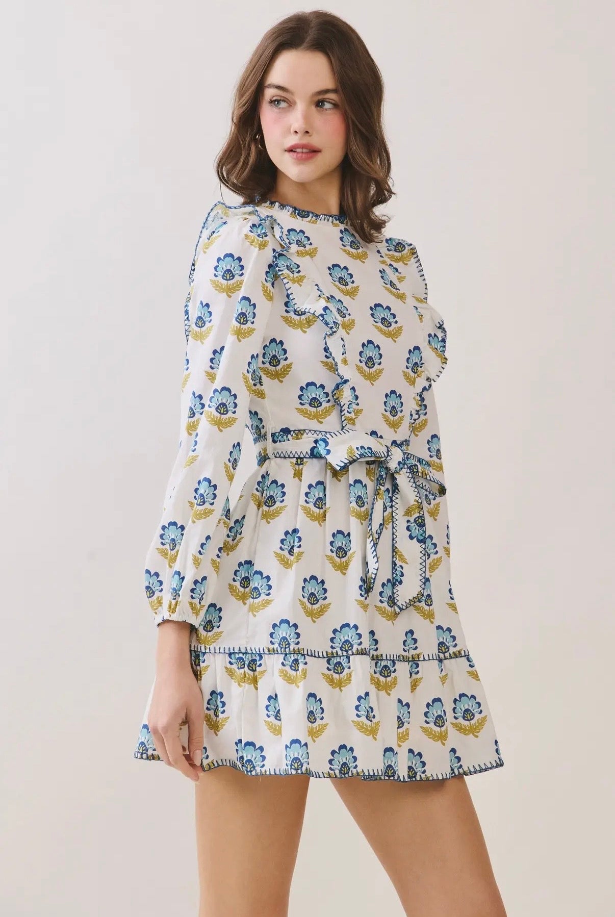 Blue Blooms Mini Dress