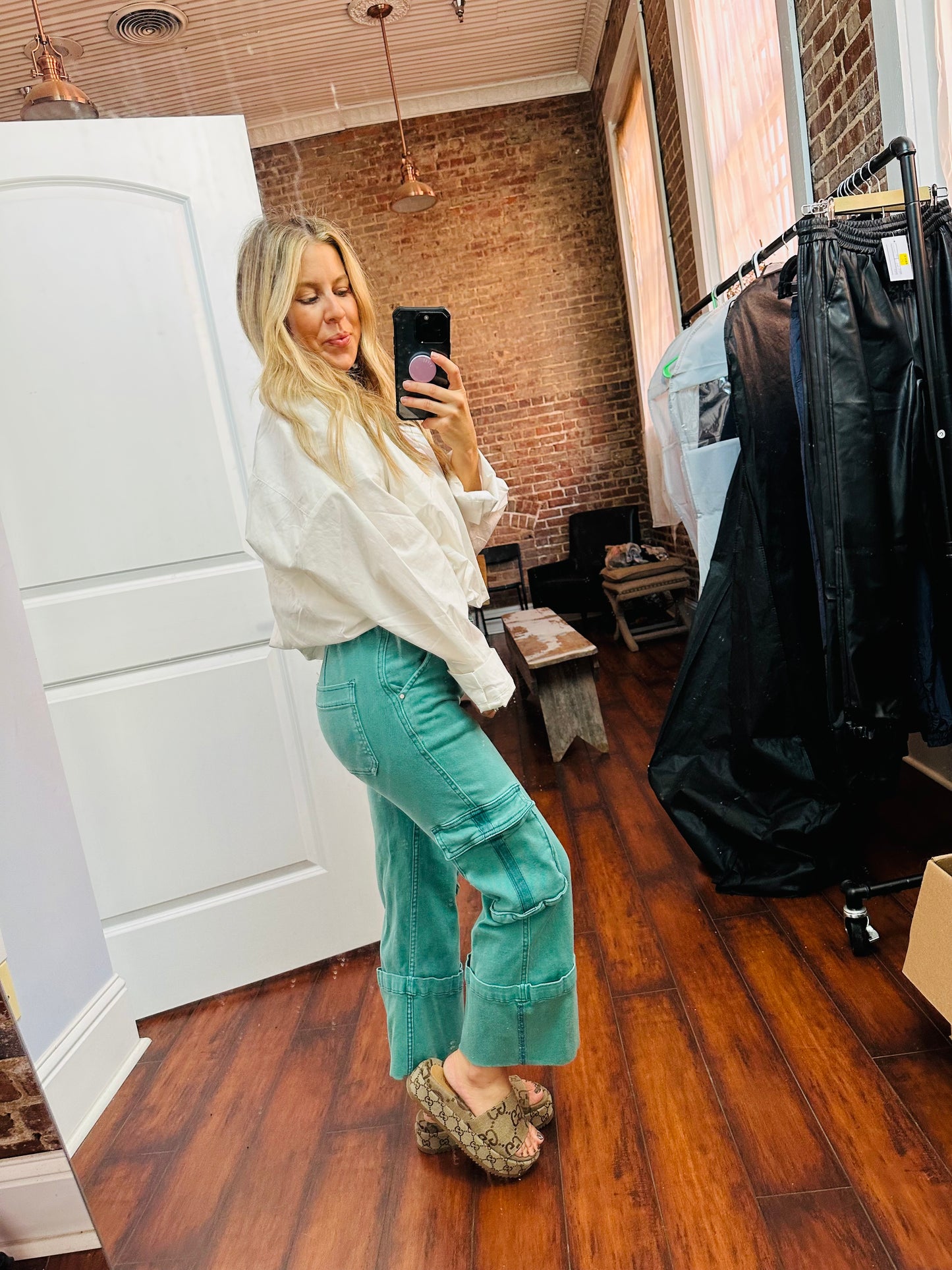 Teal cargo pants