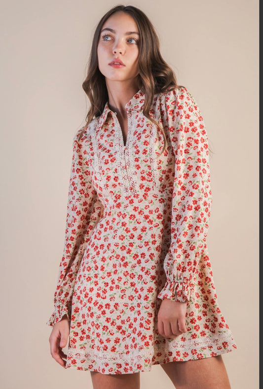 Floral lace mini dress