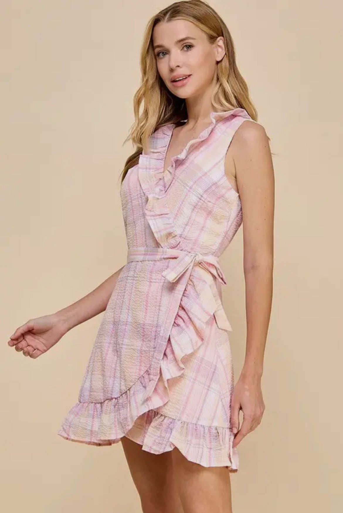 Pastel Plaid Wrap Dress